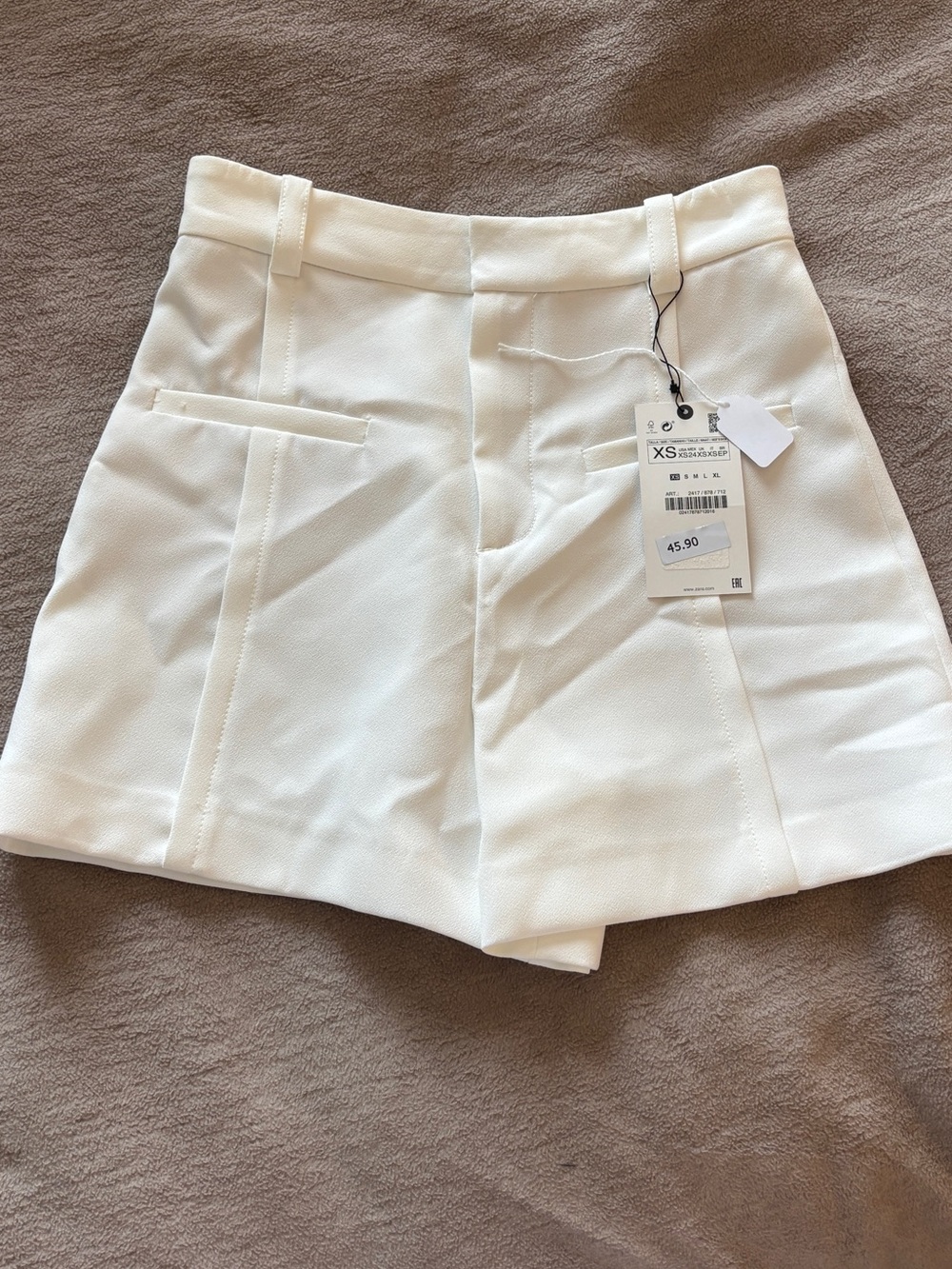 Zara White High-Waist Tailored Shorts